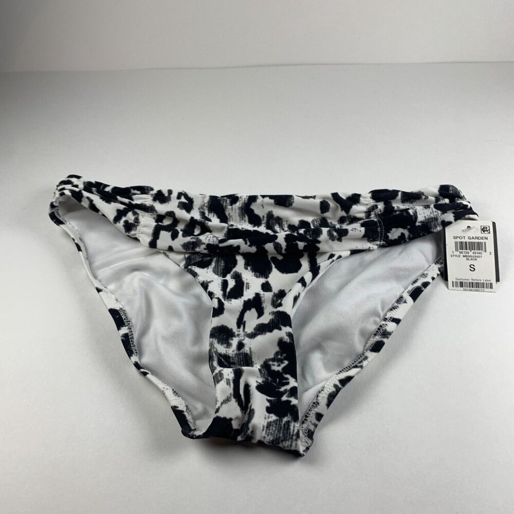 Bar III Spot Garden Shirred Hipster Bikini‎ Bottoms Women's Small Black Swimwear